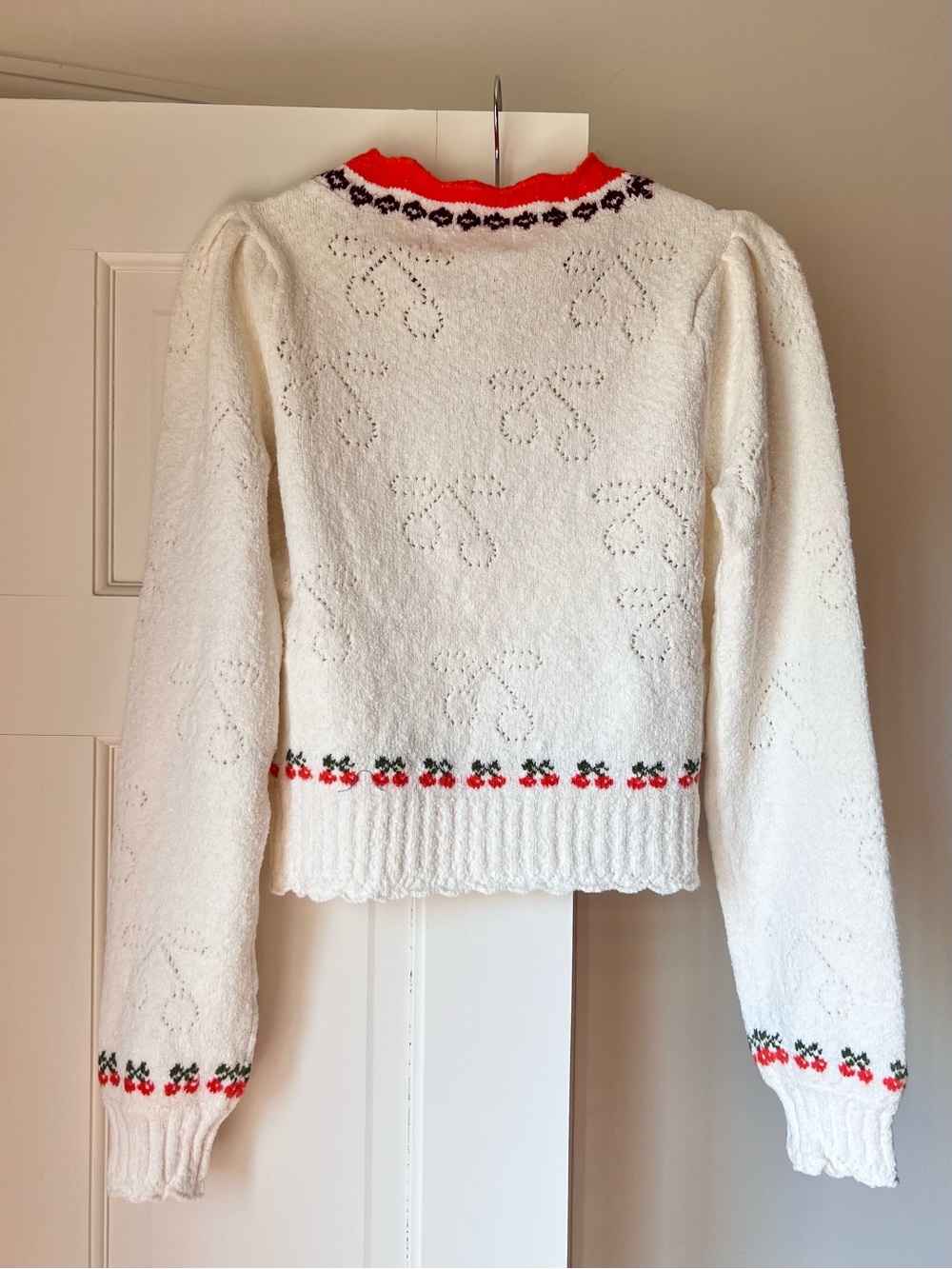 Free People Tilly Cherry Pointelle Knit Crop Sweater Size XS NWT - Picture 5 of 9